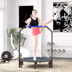 HOMCOM 45" Foldable Mini Fitness Trampoline w/ Foam Handle, Blue