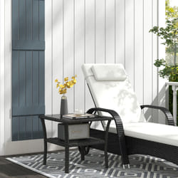 Outsunny PE Rattan Coffee Table, Two-tier Side Table with Glass Top, Black