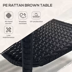 Outsunny PE Rattan Coffee Table, Two-tier Side Table with Glass Top, Black