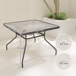 Outsunny Square Patio Table, Glass Top Garden Dining Table 100 x 100cm