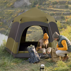 Outsunny 4 Person Camping Tent Festival Hiking Shelter, Dark Green