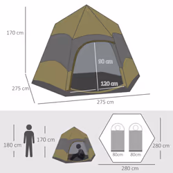Outsunny 4 Person Camping Tent Festival Hiking Shelter, Dark Green