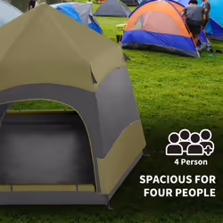 Outsunny 4 Person Camping Tent Festival Hiking Shelter, Dark Green