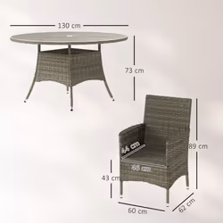 Outsunny 6 Seater Rattan Outdoor Dining Set with Cushions, Light Grey