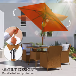 Outsunny Wooden Patio Umbrella Market Parasol Outdoor Sunshade Orange