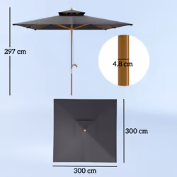 Outsunny 3(m) Wood Square Umbrella Garden Market Parasol Sunshade Black