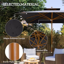Outsunny 3(m) Wood Square Umbrella Garden Market Parasol Sunshade Black