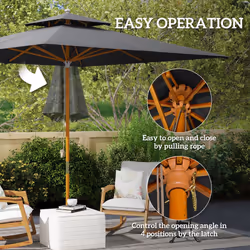 Outsunny 3(m) Wood Square Umbrella Garden Market Parasol Sunshade Black - Additional view 5