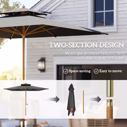 Outsunny 3(m) Wood Square Umbrella Garden Market Parasol Sunshade Black - Additional view 6