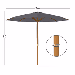 Outsunny Wooden Garden Parasol with Rope Pulley Mechanism, Dark Grey