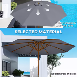 Outsunny Wooden Garden Parasol with Rope Pulley Mechanism, Dark Grey