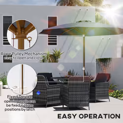 Outsunny Wooden Garden Parasol with Rope Pulley Mechanism, Dark Grey - Additional view 4