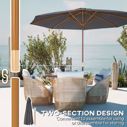 Outsunny Wooden Garden Parasol with Rope Pulley Mechanism, Dark Grey - Additional view 5