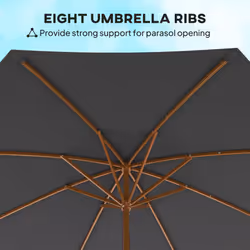 Outsunny Wooden Garden Parasol with Rope Pulley Mechanism, Dark Grey - Additional view 6