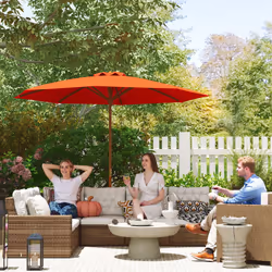 Outsunny Wooden Garden Parasol with Rope Pulley Mechanism and 8 Ribs Orange