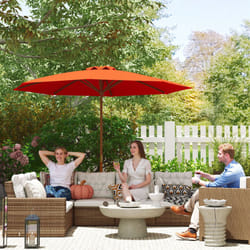 Outsunny Wooden Garden Parasol with Rope Pulley Mechanism and 8 Ribs Orange