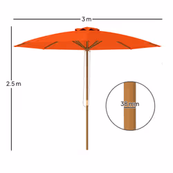 Outsunny Wooden Garden Parasol with Rope Pulley Mechanism and 8 Ribs Orange