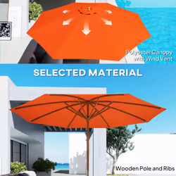 Outsunny Wooden Garden Parasol with Rope Pulley Mechanism and 8 Ribs Orange