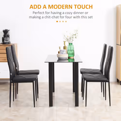 HOMCOM 4-Pieces Dining Chairs, Faux Leather Kitchen Chairs, Black