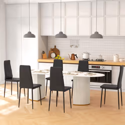 HOMCOM 6-Pieces Dining Chairs, Faux Leather Kitchen Chairs, Black