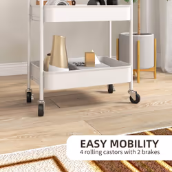 HOMCOM 3 Tier Rolling Utility Cart with 3 Mesh Basket, White - Additional view 4