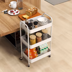 HOMCOM 3 Tier Rolling Utility Cart with 3 Mesh Basket, White - Additional view 7