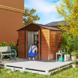 Outsunny 7.7x6.4ft Garden Shed, Tool Storage Sliding Door Wood Effect