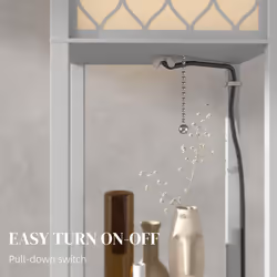 HOMCOM Modern Floor Lamp Light with Shelves Fabric Lampshade Light Grey