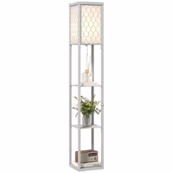 HOMCOM Modern Floor Lamp Light with Shelves Fabric Lampshade Light Grey - Additional view 6