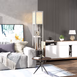 HOMCOM Modern Floor Lamp Light with Shelves Fabric Lampshade Light Grey - Additional view 8