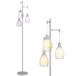 HOMCOM Industrial 3-Light Floor Lamp Dimmable Standing Lamp, Silver Tone - Additional view 8