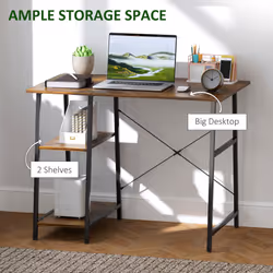 HOMCOM Computer Table Wor Desk with Shelves & Steel Frame, Rustic Brown
