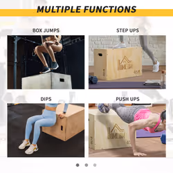 HOMCOM 3-in-1 Wooden Plyo Box for Home Gym, Workout Training, Natural - Additional view 6