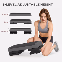 SPORTNOW Aerobic Step, 10.5/15.5/20.5cm Exercise Stepper for Home, Grey