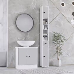 kleankin Slim Bathroom Cabinet, Toilet Roll Storage w/ Shelves, Light Grey