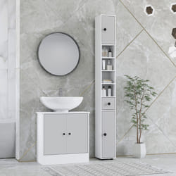 kleankin Slim Bathroom Cabinet, Toilet Roll Storage w/ Shelves, Light Grey