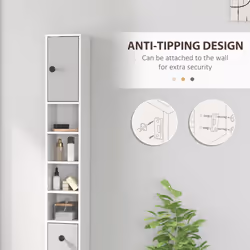 kleankin Slim Bathroom Cabinet, Toilet Roll Storage w/ Shelves, Light Grey - Additional view 4