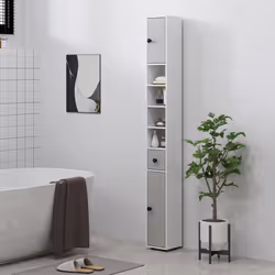 kleankin Slim Bathroom Cabinet, Toilet Roll Storage w/ Shelves, Light Grey - Additional view 6