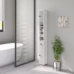 kleankin Slim Bathroom Cabinet, Toilet Roll Storage w/ Shelves, Light Grey - Additional view 7