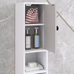 kleankin Slim Bathroom Cabinet, Toilet Roll Storage w/ Shelves, Light Grey - Additional view 8