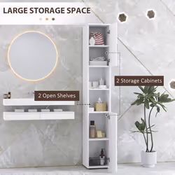 kleankin Tall Bathroom Storage Cabinet, Slim Bathroom Cabinet with Soft Close