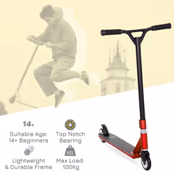 HOMCOM Stunt Scooter Entry Level Tricks Scooter for 14+ Beginners - Red