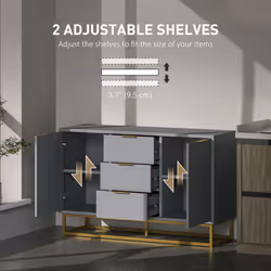 HOMCOM Sideboard Storage Cabinet with Adjustable Shelves, Grey - Additional view 4