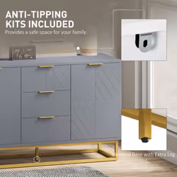 HOMCOM Sideboard Storage Cabinet with Adjustable Shelves, Grey - Additional view 5