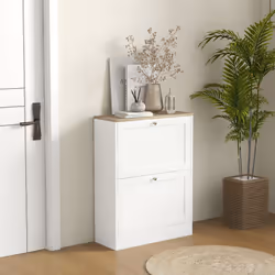 HOMCOM 2 Flip Drawer Narrow Shoe Cabinet with Adjustable Shelves, White