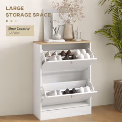 HOMCOM 2 Flip Drawer Narrow Shoe Cabinet with Adjustable Shelves, White