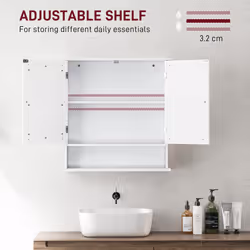 kleankin Wall Mounted Mirror Cabinet W/ Double Mirror Doors & Adjustable Shelf