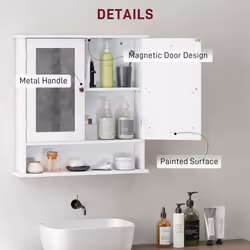 kleankin Wall Mounted Mirror Cabinet W/ Double Mirror Doors & Adjustable Shelf - Additional view 4