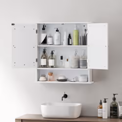 kleankin Wall Mounted Mirror Cabinet W/ Double Mirror Doors & Adjustable Shelf - Additional view 5