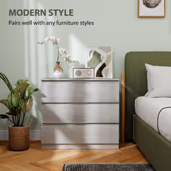 HOMCOM Chest of Drawers, 3 Drawer Storage Cabinet Unit for Bedroom, Grey